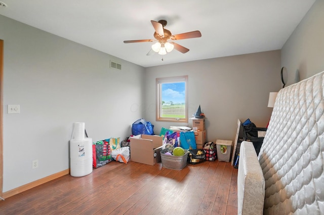 2580 Lafayette Plain City Rd, London, OH 43140 - recreation room featuring wood-type flooring, a ceiling fan, and baseboards