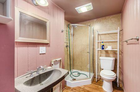 7050 Motts Place Rd, Canal Winchester, OH 43110 - full bath featuring toilet, a stall shower, wood finished floors, and vanity