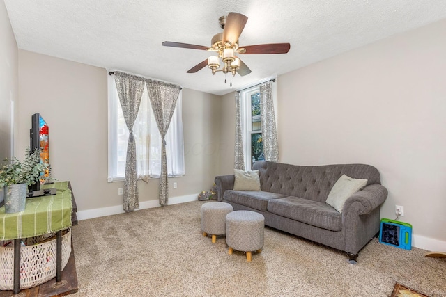 141 E 5th Ave, Lancaster, OH 43130 - living area featuring carpet floors, plenty of natural light, a ceiling fan, and a textured ceiling
