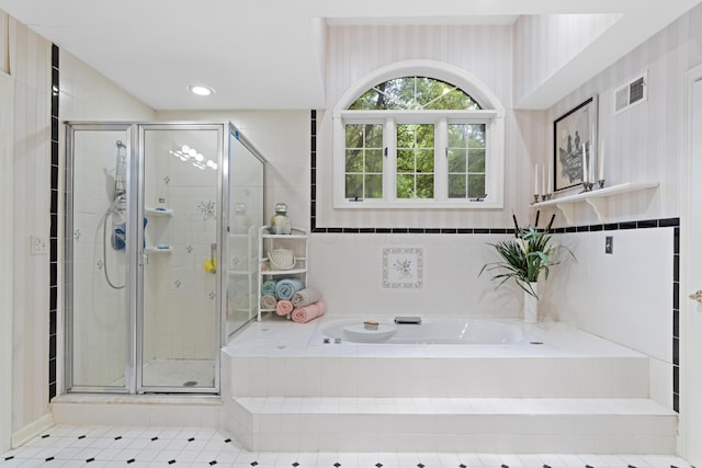 8039 Crossgate Ct S, Dublin, OH 43017 - full bath with a bath, a stall shower, and recessed lighting