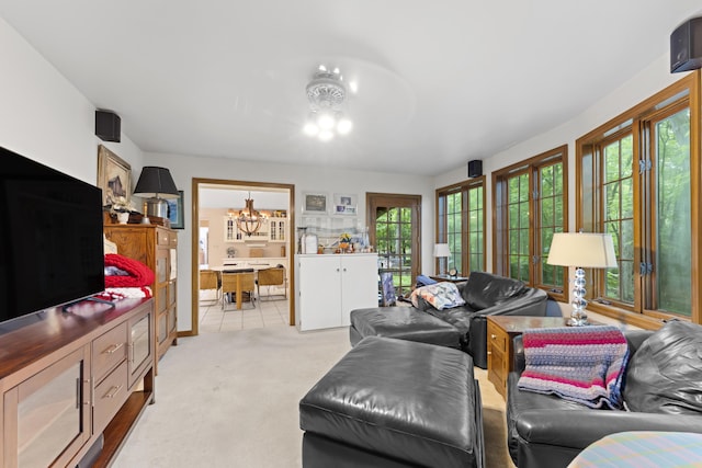8039 Crossgate Ct S, Dublin, OH 43017 - living area featuring a chandelier and light carpet