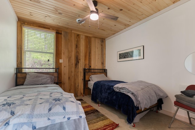 15216 Grove Rd SW Unit Tp142, Port Washington, OH 43837 - bedroom featuring wooden ceiling, wood walls, crown molding, and a ceiling fan