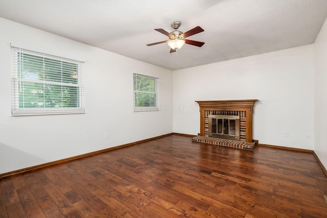351 Northview Dr, Powell, OH 43065 - unfurnished living room with ceiling fan, hardwood / wood-style floors, baseboards, and a fireplace