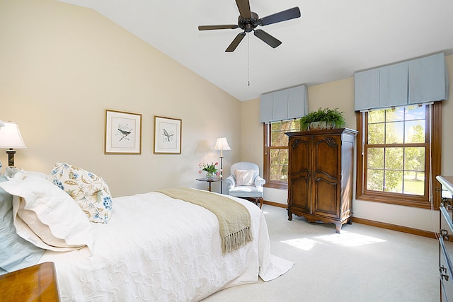 5714 Zetland Ct, Dublin, OH 43017 - bedroom with vaulted ceiling, carpet floors, baseboards, and ceiling fan