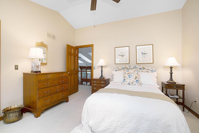 5714 Zetland Ct, Dublin, OH 43017 - bedroom featuring light colored carpet, baseboards, a ceiling fan, and high vaulted ceiling