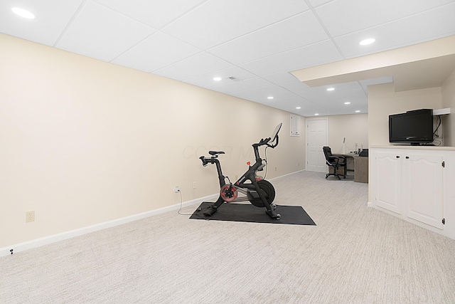 5714 Zetland Ct, Dublin, OH 43017 - workout area featuring light carpet, recessed lighting, and baseboards