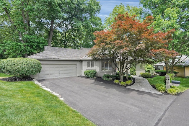 744 Old Oak Trce, Columbus, OH 43235 - view of front facade featuring a garage, asphalt driveway, stucco siding, and a front lawn