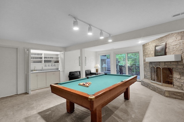 744 Old Oak Trce, Columbus, OH 43235 - game room featuring carpet, pool table, a sink, and a fireplace