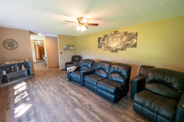 9442 Mitchell Dewitt Rd, Plain City, OH 43064 - living area featuring wood finished floors, a ceiling fan, and a textured ceiling