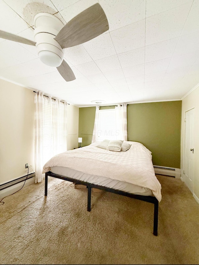 313 E Auburn Ave, Bellefontaine, OH 43311 - bedroom with a baseboard radiator, carpet flooring, ornamental molding, and baseboards