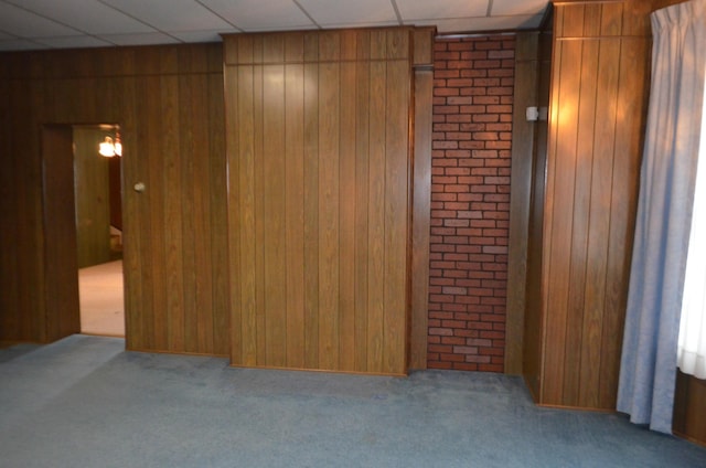 5810 Bickle Church Rd NW, Pickerington, OH 43147 - spare room featuring wood walls, carpet, and a drop ceiling