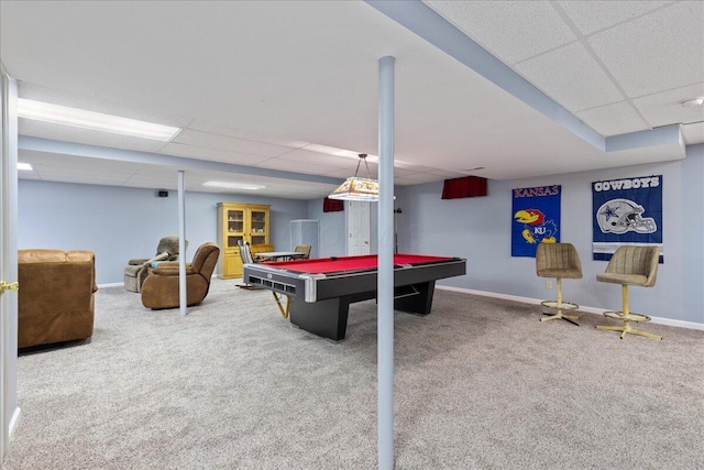 2880 Longridge Way, Grove City, OH 43123 - game room with a drop ceiling, carpet flooring, pool table, and baseboards