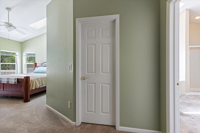 2880 Longridge Way, Grove City, OH 43123 - bedroom with a skylight, carpet, baseboards, and lofted ceiling