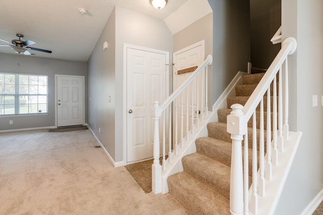 642 Grove Cir Unit 1902, Columbus, OH 43230 - entryway featuring carpet, a ceiling fan, baseboards, and stairway