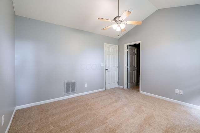 642 Grove Cir Unit 1902, Columbus, OH 43230 - empty room with ceiling fan, carpet flooring, vaulted ceiling, and baseboards