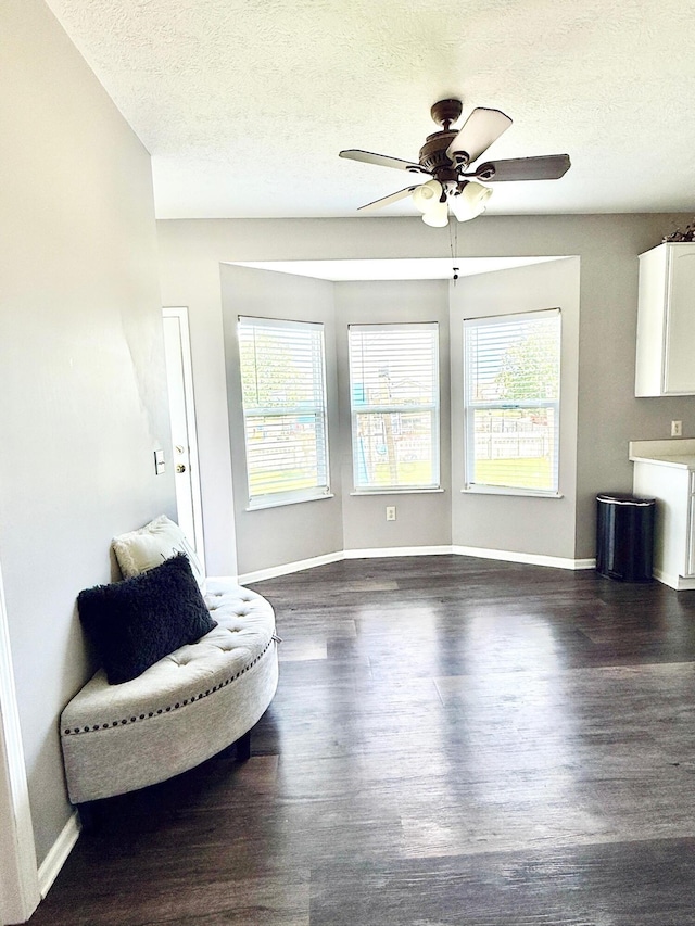 1522 E Quail Run Dr, Newark, OH 43055 - sitting room with dark wood-style flooring, healthy amount of natural light, a ceiling fan, and a textured ceiling