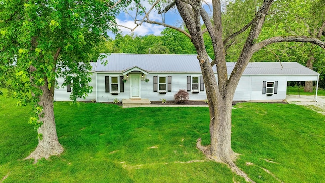 1036 State Route 247, Hillsboro, OH 45133 - ranch-style home featuring a front yard, a metal roof, and an attached carport