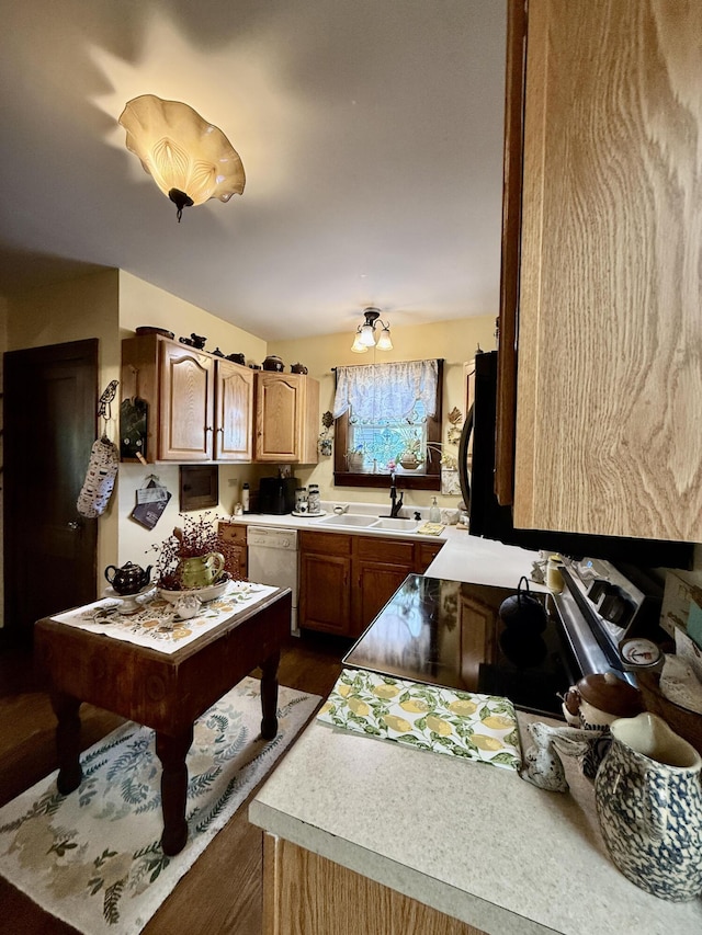 550 E Allen St, Lancaster, OH 43130 - kitchen featuring dishwasher, range, light countertops, a sink, and dark wood-type flooring