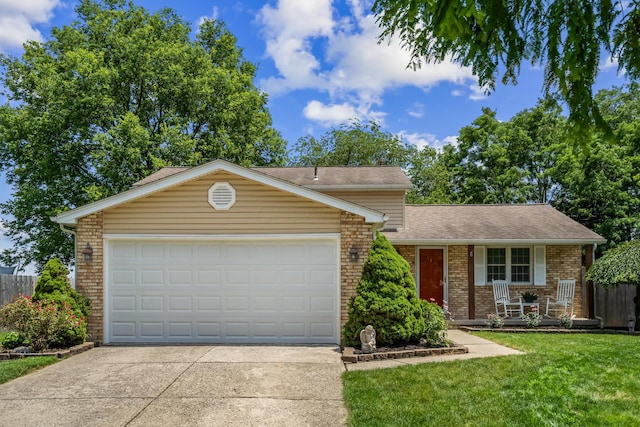5690 Brinkley Ct, Columbus, OH 43235 - view of front facade with brick siding, driveway, covered porch, roof with shingles, and a garage
