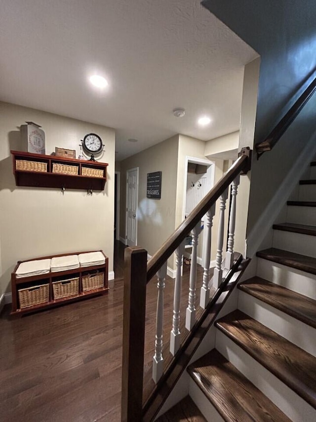 5321 Longshadow Dr, Westerville, OH 43081 - stairs featuring wood finished floors, recessed lighting, and baseboards