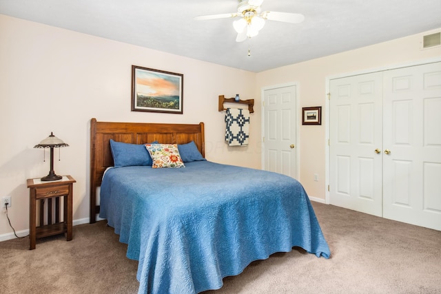 2049 Brandy Mill Ln, Dayton, OH 45459 - bedroom featuring carpet flooring, baseboards, a ceiling fan, and a closet