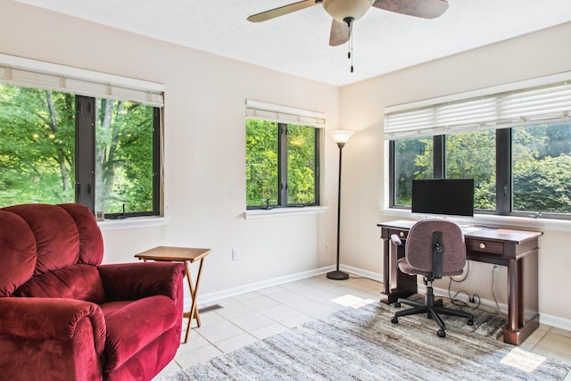 2049 Brandy Mill Ln, Dayton, OH 45459 - office space with tile patterned flooring, a ceiling fan, and baseboards