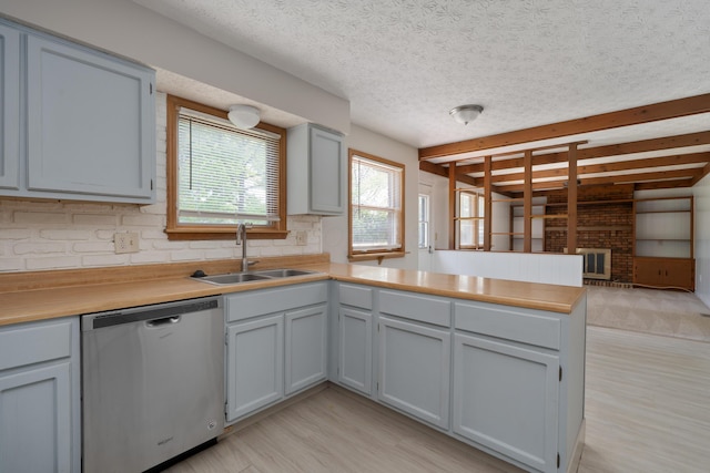 3456 Merrydawn Dr, Columbus, OH 43221 - kitchen featuring dishwasher, a sink, a peninsula, light wood finished floors, and light countertops