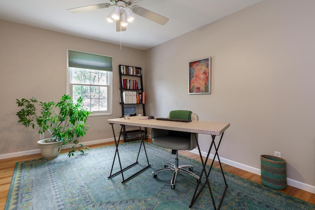 1332 Castleton Rd N, Columbus, OH 43220 - office featuring wood finished floors, a ceiling fan, and baseboards