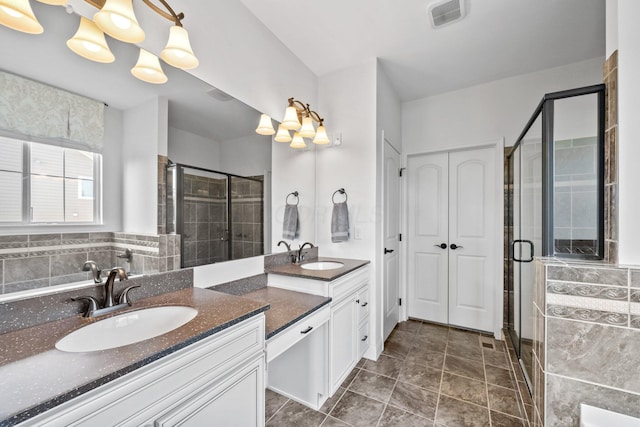5781 Glendavon Loop, Dublin, OH 43016 - full bath featuring vanity, a stall shower, and a chandelier