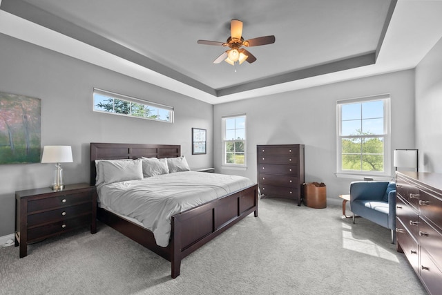 5781 Glendavon Loop, Dublin, OH 43016 - carpeted bedroom with a raised ceiling, a ceiling fan, and baseboards