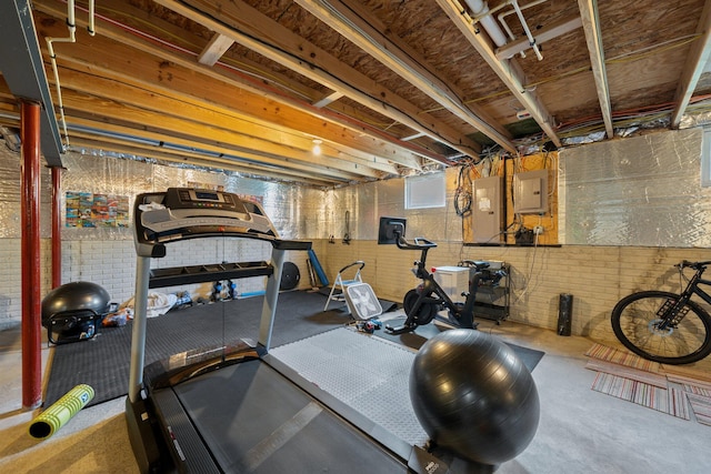 5781 Glendavon Loop, Dublin, OH 43016 - exercise room featuring electric panel and brick wall