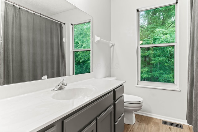 4465 Big Walnutview Dr, Columbus, OH 43230 - full bathroom with toilet, vanity, wood finished floors, and baseboards