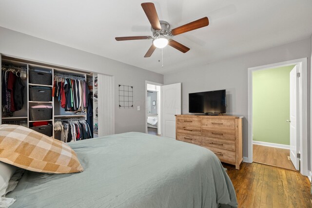 3544 Devin Rd, Grove City, OH 43123 - bedroom featuring wood finished floors, a closet, ceiling fan, and baseboards