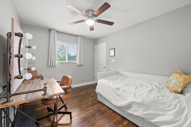 3544 Devin Rd, Grove City, OH 43123 - bedroom featuring baseboards, dark wood finished floors, a desk, and a ceiling fan
