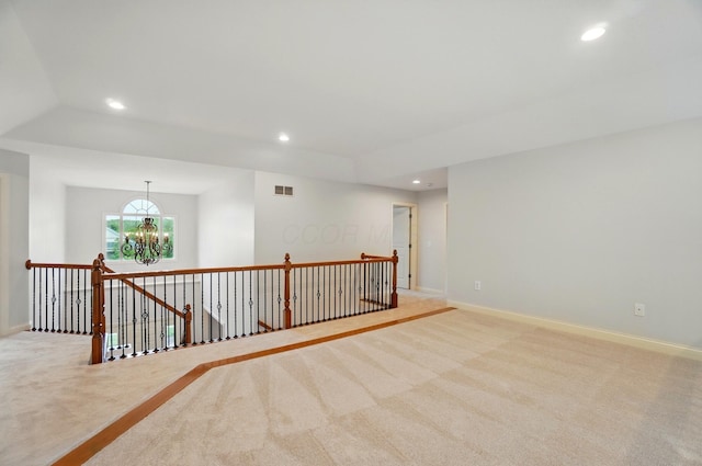 273 Blue Jacket Cir, Pickerington, OH 43147 - unfurnished room with light colored carpet, a chandelier, recessed lighting, and baseboards
