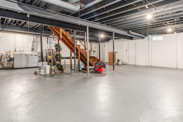 8547 Pitlochry Ct, Dublin, OH 43017 - basement with washing machine and dryer, electric water heater, and stairway