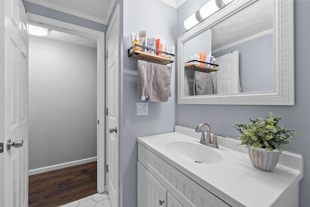 4373 Valley Quail Blvd S, Westerville, OH 43081 - bathroom featuring vanity, crown molding, and tile patterned flooring