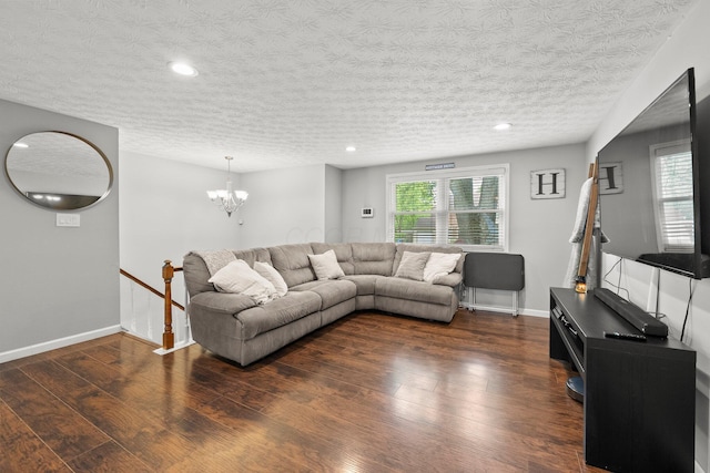 4373 Valley Quail Blvd S, Westerville, OH 43081 - living area with a textured ceiling, hardwood / wood-style floors, recessed lighting, a chandelier, and baseboards
