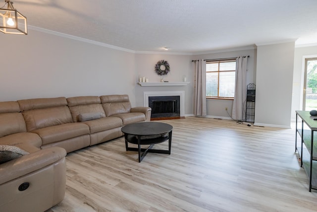 3243 Brookview Way Unit 68, Columbus, OH 43221 - living area with ornamental molding, light wood finished floors, plenty of natural light, a fireplace with flush hearth, and baseboards
