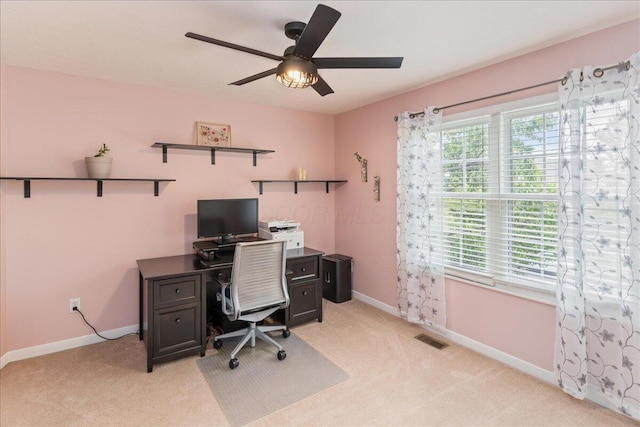 4560 Greyson Dr, Powell, OH 43065 - office space featuring ceiling fan, light colored carpet, and baseboards