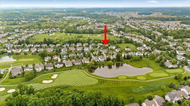 4560 Greyson Dr, Powell, OH 43065 - aerial overview of property's location featuring nearby suburban area, a nearby body of water, and a golf club