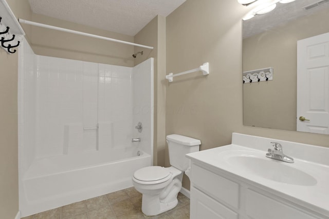 108 Shelbourne Forest Way, Delaware, OH 43015 - full bath with toilet, shower / tub combination, vanity, a textured ceiling, and tile patterned floors