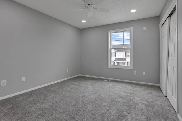 6022 Brice Park Dr Unit 17D, Canal Winchester, OH 43110 - unfurnished bedroom with carpet flooring, baseboards, a closet, recessed lighting, and a ceiling fan