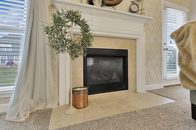217 Warbler Ct, Pickerington, OH 43147 - detailed view of a fireplace, wallpapered walls, and carpet