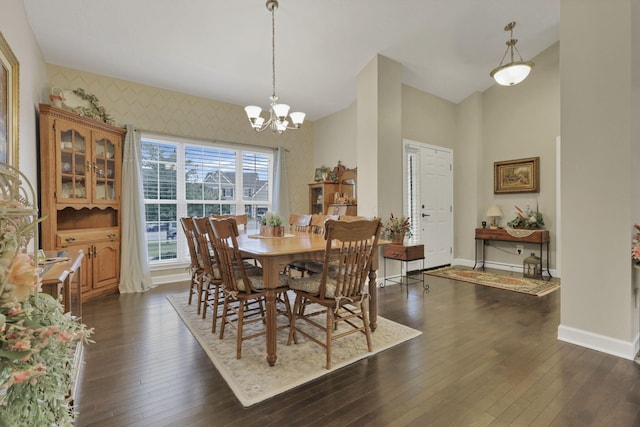217 Warbler Ct, Pickerington, OH 43147 - dining space featuring dark wood-style flooring, baseboards, and a chandelier