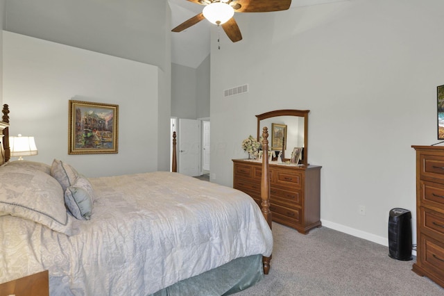 217 Warbler Ct, Pickerington, OH 43147 - bedroom with carpet floors, high vaulted ceiling, baseboards, and ceiling fan