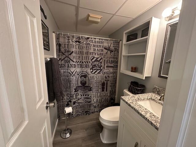 14629 Hock Hocking Rd, Logan, OH 43138 - bathroom with vanity, toilet, wood finished floors, and curtained shower