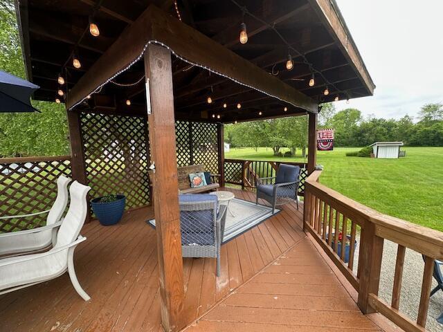 14629 Hock Hocking Rd, Logan, OH 43138 - wooden deck with a yard and a gazebo