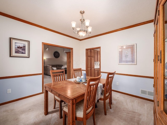1397 Horseshoe Rd, Delaware, OH 43015 - dining space with a chandelier, light carpet, crown molding, and baseboards