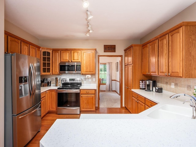 1397 Horseshoe Rd, Delaware, OH 43015 - kitchen featuring appliances with stainless steel finishes, a sink, light countertops, and light wood finished floors